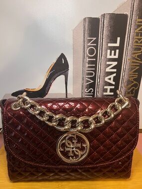 Guess Glam Quilted Shoulder Bag in Merlot NWOT